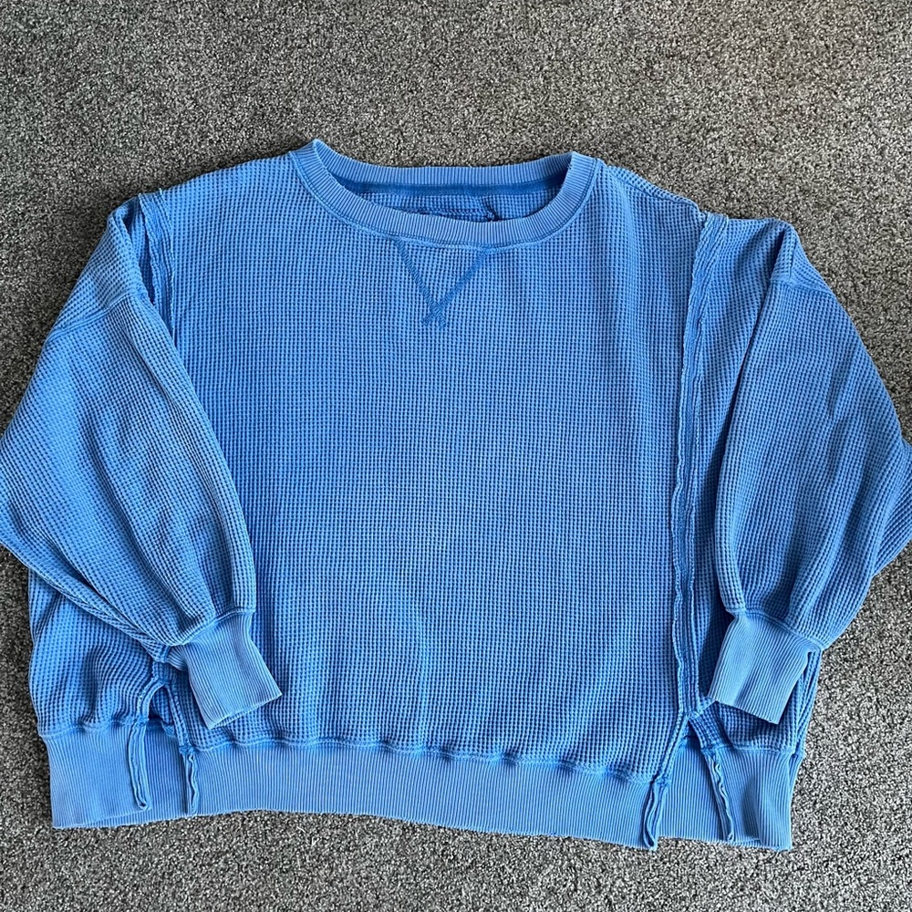 AE American Eagle This Feels Seriously Lived In waffle blue sweatshirt - Size S